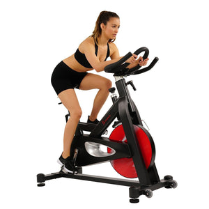 Sunny Health & Fitness Evolution Pro Magnetic Belt Drive Indoor Cycling Bike, High Weight Capacity, Heavy Duty Flywheel - Barbell Flex