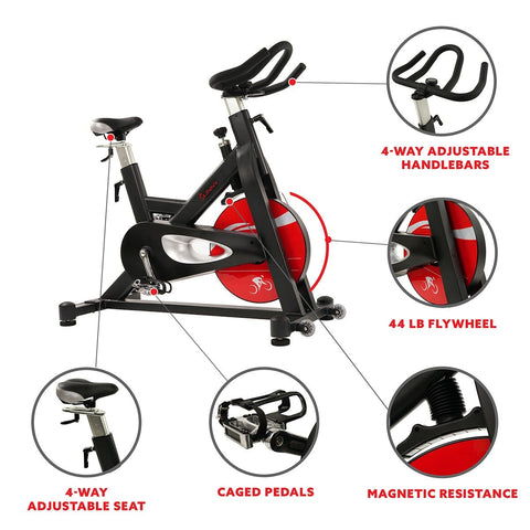 Image of Sunny Health & Fitness Evolution Pro Magnetic Belt Drive Indoor Cycling Bike, High Weight Capacity, Heavy Duty Flywheel - Barbell Flex