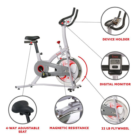 Image of Sunny Health & Fitness Indoor Cycling Bike with Magnetic Resistance - Barbell Flex