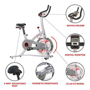 Sunny Health & Fitness Indoor Cycling Bike with Magnetic Resistance - Barbell Flex