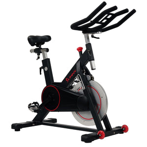 Sunny Health & Fitness Magnetic Belt Drive Indoor Cycling Bike w/ High Weight Capacity and Device Holder - Barbell Flex