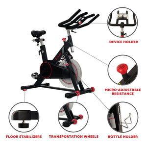 Sunny Health & Fitness Magnetic Belt Drive Indoor Cycling Bike w/ High Weight Capacity and Device Holder - Barbell Flex
