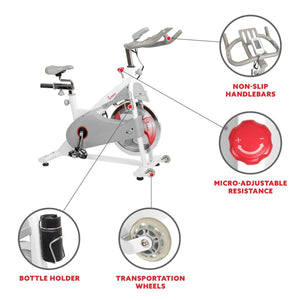 Sunny Health & Fitness Magnetic Belt Drive Premium Indoor Cycling Bike - Barbell Flex