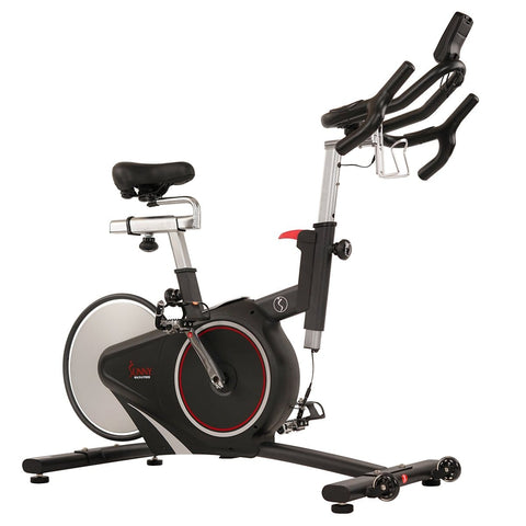 Image of Sunny Health & Fitness Magnetic Rear Belt Drive Indoor Cycling Bike, High Weight Capacity w/ Cadence Sensor and Pulse Rate - Barbell Flex