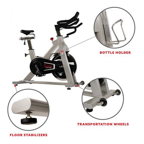 Image of Sunny Health & Fitness Belt Drive Indoor Cycling Bike, High Weight Capacity w/ Cadence Sensor and Pulse Rate Monitor - Barbell Flex