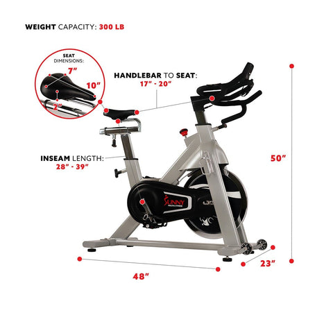 Image of Sunny Health & Fitness Belt Drive Indoor Cycling Bike, High Weight Capacity w/ Cadence Sensor and Pulse Rate Monitor - Barbell Flex