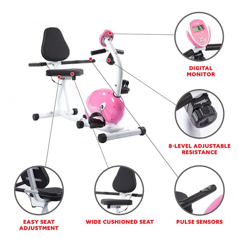 Image of Sunny Health & Fitness Magnetic Recumbent Bike Exercise Bike, 220lb Capacity, Monitor, Pulse Rate Monitoring - Barbell Flex