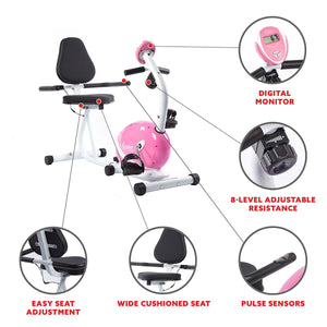 Sunny Health & Fitness Magnetic Recumbent Bike Exercise Bike, 220lb Capacity, Monitor, Pulse Rate Monitoring - Barbell Flex