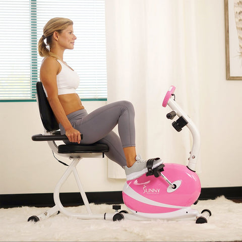 Image of Sunny Health & Fitness Magnetic Recumbent Bike Exercise Bike, 220lb Capacity, Monitor, Pulse Rate Monitoring - Barbell Flex