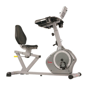 Sunny Health & Fitness Magnetic Recumbent Desk Exercise Bike, 350lb High Weight Capacity, Monitor - Barbell Flex