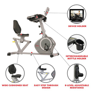 Sunny Health & Fitness Magnetic Recumbent Desk Exercise Bike, 350lb High Weight Capacity, Monitor - Barbell Flex