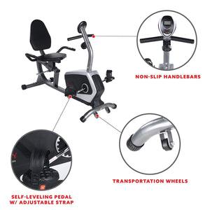 Sunny Health & Fitness Magnetic Recumbent Exercise Bike, 300 lb Capacity & Easy Adjustable Seat - Barbell Flex