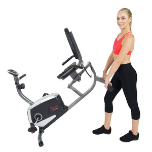 Sunny Health & Fitness Magnetic Recumbent Exercise Bike, 300 lb Capacity & Easy Adjustable Seat - Barbell Flex