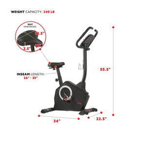 Sunny Health & Fitness Magnetic Upright Exercise Bike with Programmable Monitor and Pulse Rate Monitoring - Barbell Flex