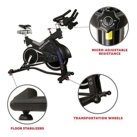Image of Sunny Health & Fitness Minotaur Cycle Exercise Bike - Magnetic Belt Drive High Weight Capacity Indoor Cycling Bike - Barbell Flex