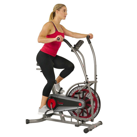 Image of Sunny Health & Fitness Motion Air Bike, Fan Exercise Bike with Unlimited Resistance and Device Holder - Barbell Flex