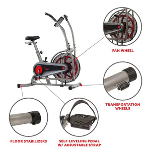 Sunny Health & Fitness Motion Air Bike, Fan Exercise Bike with Unlimited Resistance and Device Holder - Barbell Flex