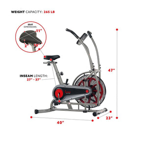 Sunny Health & Fitness Motion Air Bike, Fan Exercise Bike with Unlimited Resistance and Device Holder - Barbell Flex
