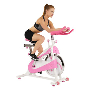 Sunny Health & Fitness Pink Belt Drive Premium Indoor Cycling Trainer Exercise Bike - Barbell Flex