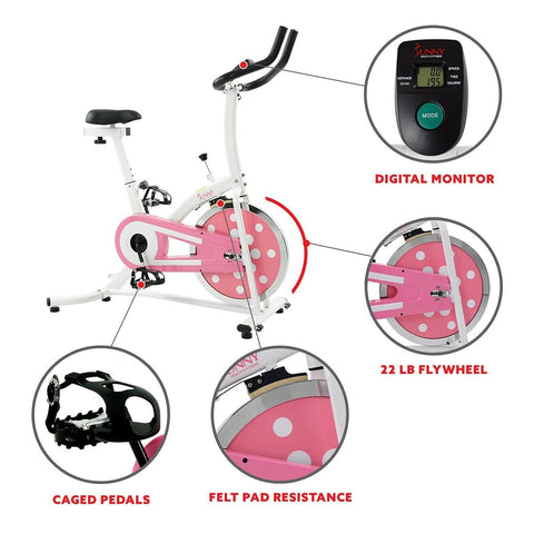 Image of Sunny Health & Fitness Pink Chain Drive Indoor Cycling Trainer Exercise Bike - Barbell Flex