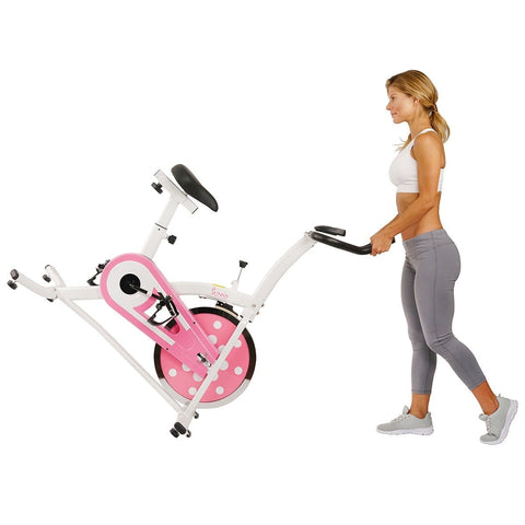 Image of Sunny Health & Fitness Pink Chain Drive Indoor Cycling Trainer Exercise Bike - Barbell Flex