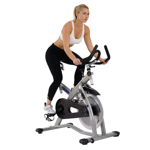 Sunny Health & Fitness Sabre Cycle Exercise Bike - Magnetic Belt Drive Commercial Indoor Cycling Bike - Barbell Flex