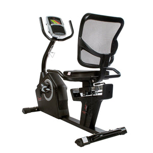 Sunny Health & Fitness Stationary Recumbent Bike w/ Programmable Display, 16 Level Magnetic Resistance & iPad/Device Holder - Barbell Flex