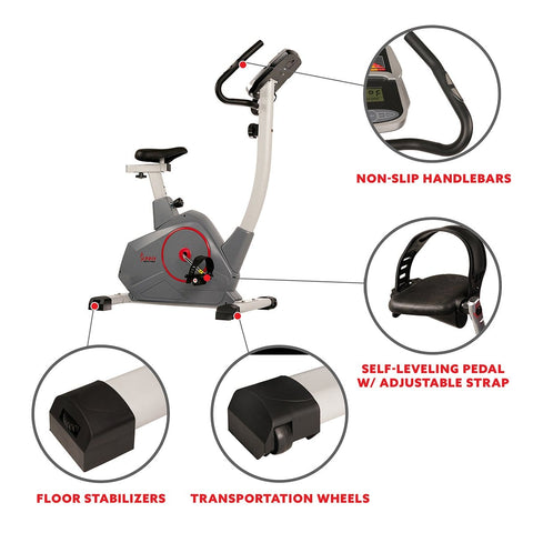 Image of Sunny Health & Fitness Upright Exercise Bike with Performance Monitor, Device Holder, 275 LB Max User Weight - Barbell Flex