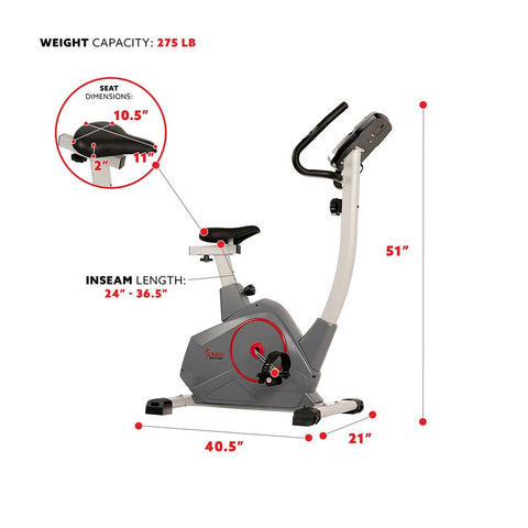 Image of Sunny Health & Fitness Upright Exercise Bike with Performance Monitor, Device Holder, 275 LB Max User Weight - Barbell Flex