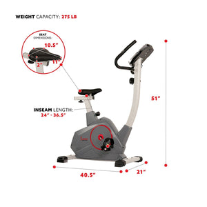 Sunny Health & Fitness Upright Exercise Bike with Performance Monitor, Device Holder, 275 LB Max User Weight - Barbell Flex