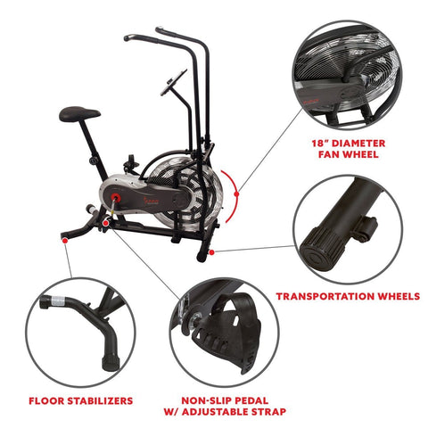 Image of Sunny Health & Fitness Zephyr Air Bike, Fan Exercise Bike w/ Unlimited Resistance, Adjustable Handlebars - Barbell Flex