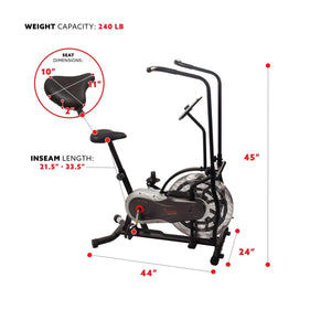 Sunny Health & Fitness Zephyr Air Bike, Fan Exercise Bike w/ Unlimited Resistance, Adjustable Handlebars - Barbell Flex