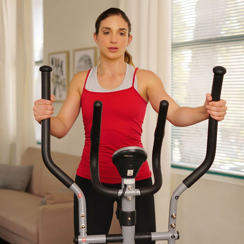 Image of Sunny Health & Fitness Magnetic Elliptical Bike Elliptical Machine w/ LCD Monitor and Heart Rate Monitoring - Barbell Flex