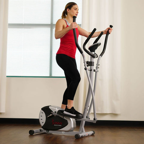 Image of Sunny Health & Fitness Magnetic Elliptical Bike Elliptical Machine w/ LCD Monitor and Heart Rate Monitoring - Barbell Flex