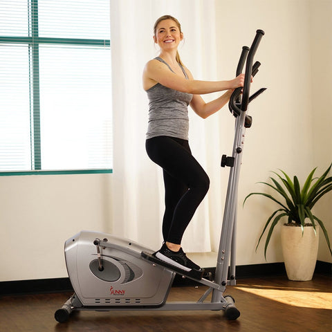 Image of Sunny Health & Fitness Magnetic Elliptical Bike Elliptical Machine w/ Device Holder, LCD Monitor and Heart Rate Monitoring - Barbell Flex