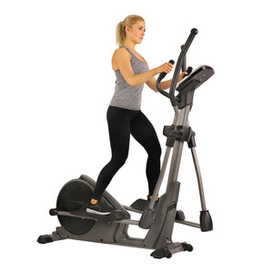 Sunny Health & Fitness Magnetic Elliptical Machine w/ Device Holder, Programmable Monitor and Heart Rate Monitoring - Barbell Flex