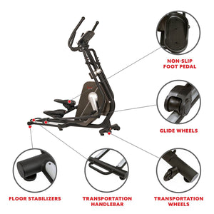 Sunny Health & Fitness Magnetic Elliptical Machine w/ Device Holder, LCD Monitor and Heart Rate Monitoring - Circuit Zone - Barbell Flex