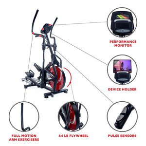 Sunny Health & Fitness Magnetic Elliptical Machine w/ Device Holder, LCD Monitor and Heart Rate Monitoring - Stride Zone - Barbell Flex