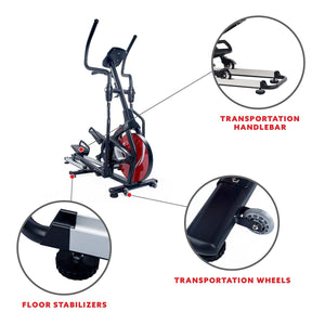 Sunny Health & Fitness Magnetic Elliptical Machine w/ Device Holder, LCD Monitor and Heart Rate Monitoring - Stride Zone - Barbell Flex