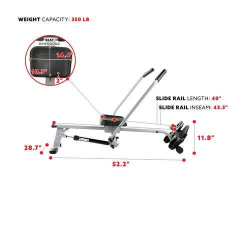 Image of Sunny Health & Fitness Full Motion Rowing Machine Rower w/ 350 lb Weight Capacity and LCD Monitor - Barbell Flex