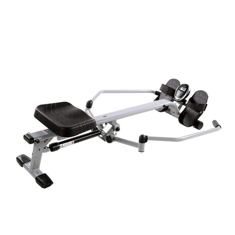 Image of Sunny Health & Fitness Full Motion Rowing Machine Rower w/ 350 lb Weight Capacity and LCD Monitor - Barbell Flex