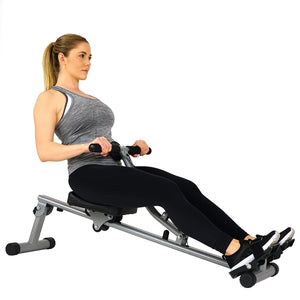 Sunny Health & Fitness 12 Adjustable Resistance Rowing Machine Rower w/ Digital Monitor - Barbell Flex