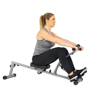 Sunny Health & Fitness 12 Adjustable Resistance Rowing Machine Rower w/ Digital Monitor - Barbell Flex