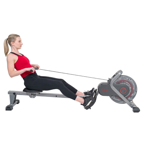 Image of Sunny Health & Fitness Air Fan Rowing Machine Ergometer - Barbell Flex