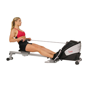 Sunny Health & Fitness Dual Function Magnetic Rowing Machine Rower w/ LCD Monitor - Barbell Flex