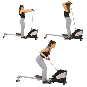 Sunny Health & Fitness Dual Function Magnetic Rowing Machine Rower w/ LCD Monitor - Barbell Flex