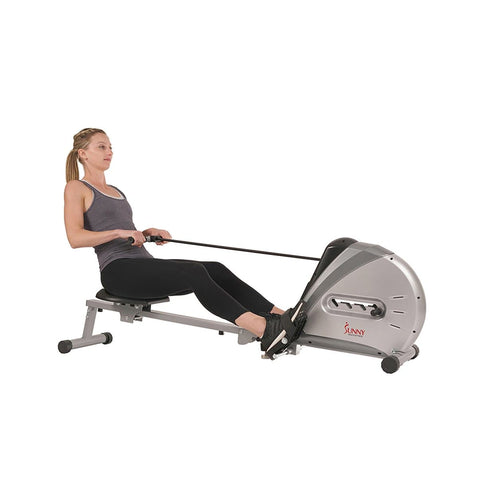 Image of Sunny Health & Fitness Elastic Cord Rowing Machine Rower w/ LCD Monitor - Barbell Flex