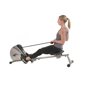 Sunny Health & Fitness Elastic Cord Rowing Machine Rower w/ LCD Monitor - Barbell Flex