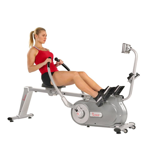 Image of Sunny Health & Fitness Full Motion Magnetic Rowing Machine Rower w/ LCD Monitor - Barbell Flex