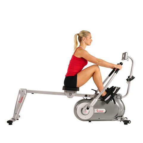 Image of Sunny Health & Fitness Full Motion Magnetic Rowing Machine Rower w/ LCD Monitor - Barbell Flex